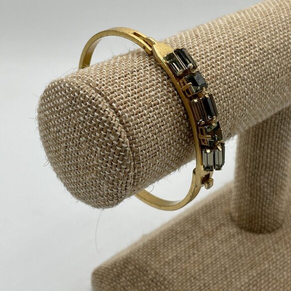 Madewell Multi-Shape Grey Green Crystal Gold Tone Hinged Hook Bangle Bracelet - Picture 9 of 10